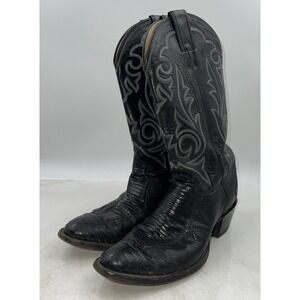 Vtg Justin Boots Mens Sz 9D Black Iguana Lizard Leather Western Cowboy Wingtip